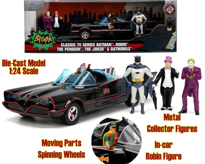 1/24 BATMOBILE - BATMAN 1966 - BATMOBILE WITH BATMAN, ROBIN, JOKER & THE PENGUIN
