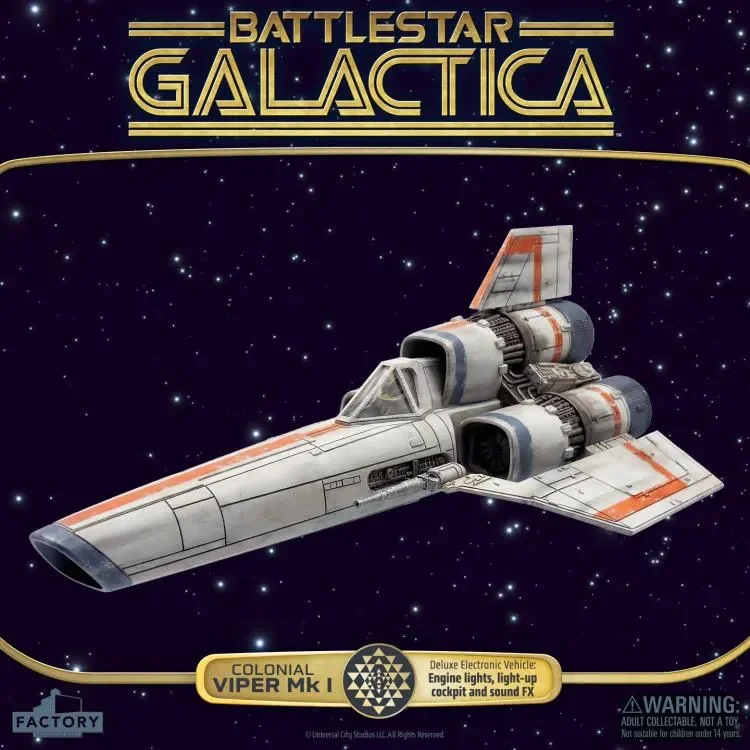 BATTLESTAR GALACTICA COLONIAL VIPER MKI ELECTRONIC VEHICLE + LIEUTENANT BOOMER FIGURE