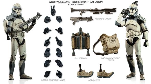 1/6 SIDESHOW TOYS - STAR WARS WOLFPACK CLONE TROOPER 104TH BAT.